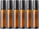 ambrosial - fragrances of heaven 6pcs 10ml mini refillable empty glass roll on bottles for travel essential oils perfume cosmetic attar - brown/steel ball