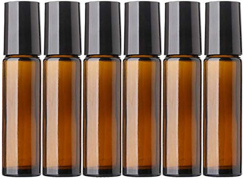 ambrosial - fragrances of heaven 6pcs 10ml mini refillable empty glass roll on bottles for travel essential oils perfume cosmetic attar - brown/steel ball