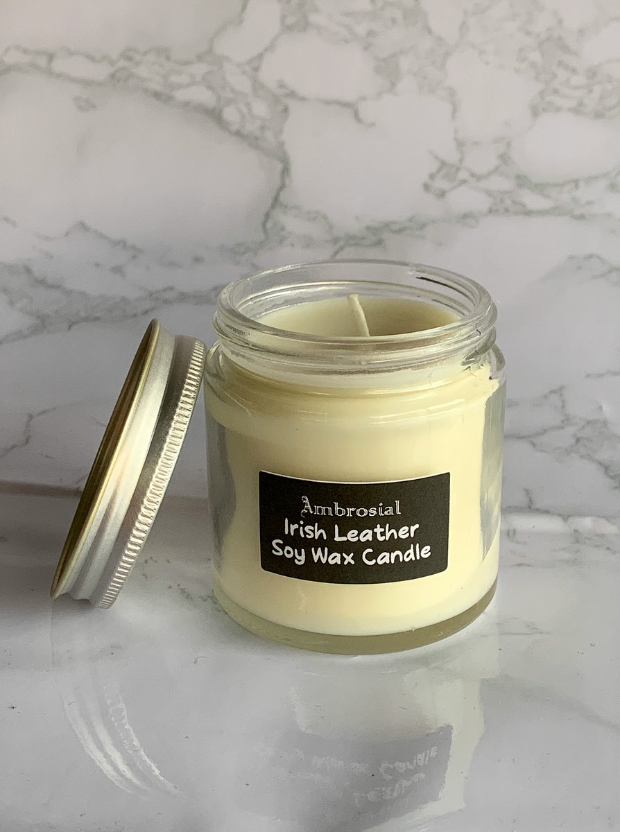 Irish Leather Soy Wax Candle Ambrosial Fragrances of Heaven