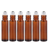 ambrosial - fragrances of heaven 6pcs 10ml mini refillable empty glass roll on bottles for travel essential oils perfume cosmetic attar - brown/steel ball